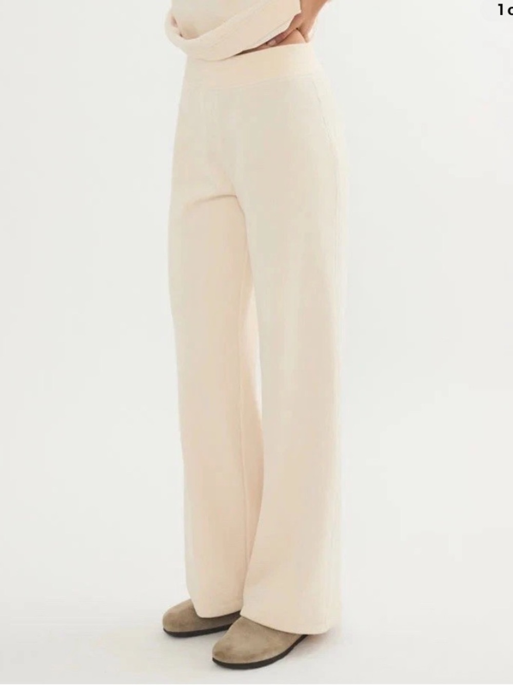 Marine Layer Cream Corduroy Pull On Wide Leg Pants Size L - Picture 1 of 6
